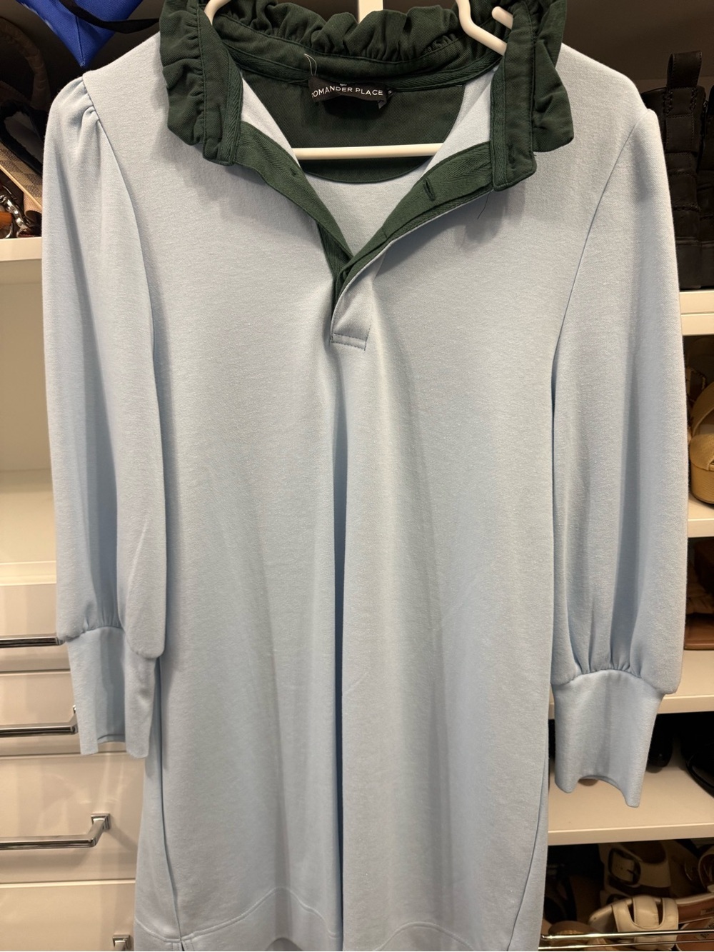 Tuckernuck Pomander Place Charlotte Terry Shirt Dress - Blue and Hunter Green